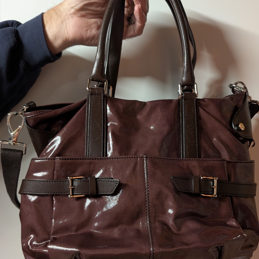 Tod's Burgundy Coated Canvas And Leather Women's Bag
